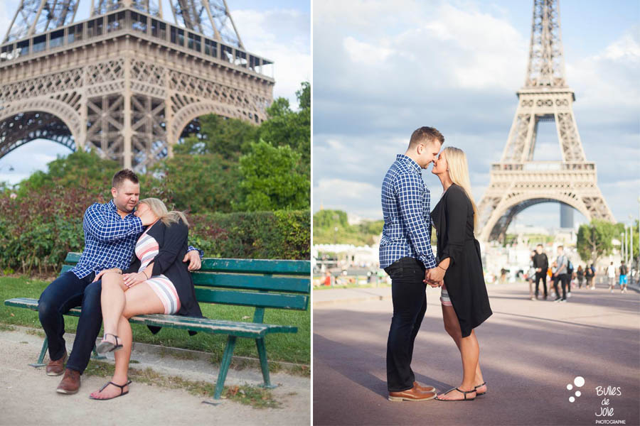Proposal Eiffel Tower followed by an engagement photoshoot with Bulles de Joie, paris photographer