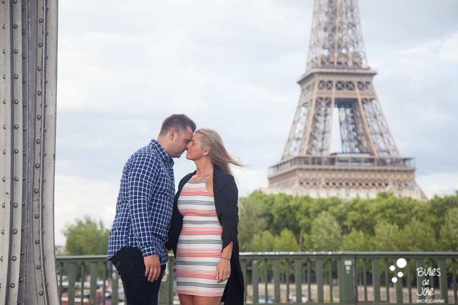 Engagement photo session after a proposal Eiffel Tower, photo by Bulles de Joie, engagement paris photographer