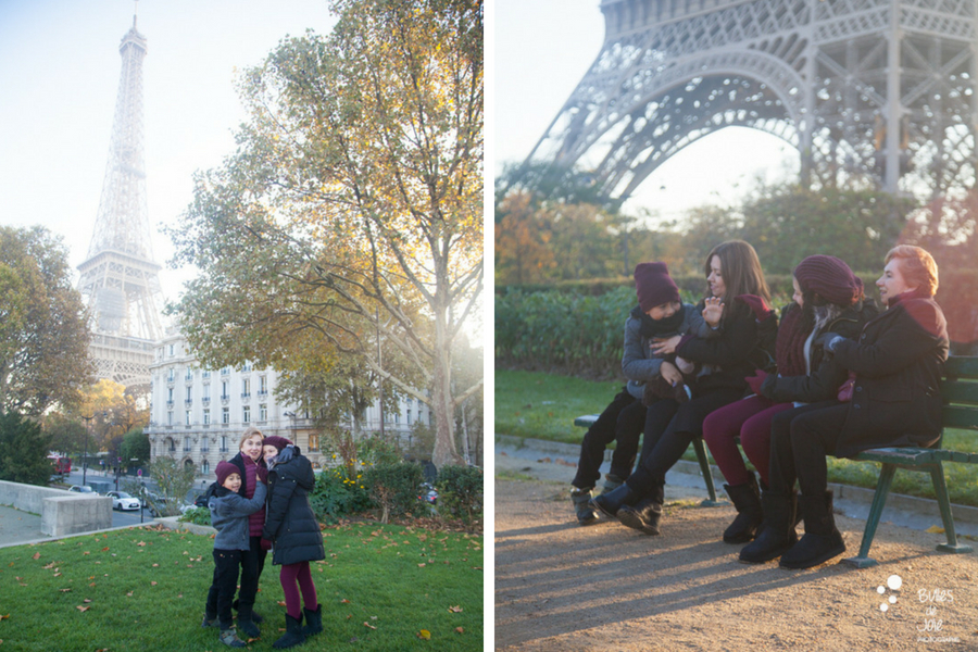 2 out of the 4 locations with a view on the Eiffel Tower for a family photo session by the paris family photographer Bulles de Joie