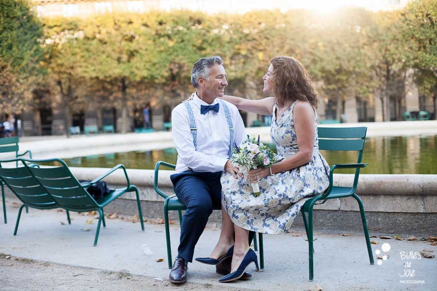Love photo session in Paris after a vow renewal ceremony in Palais Royal Gardens